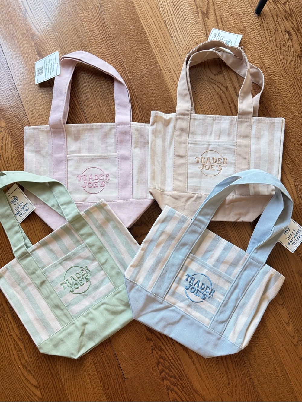 NWT Trader Joe’s Mini Canvas Tote Bags - Stripe Summer 2026 Full Set of 4